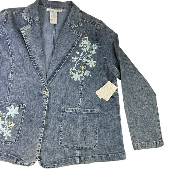 Denim 24/7 Blue Jean Jacket Blazer Long Sleeve with Embroidered Floral Design - Picture 11 of 16